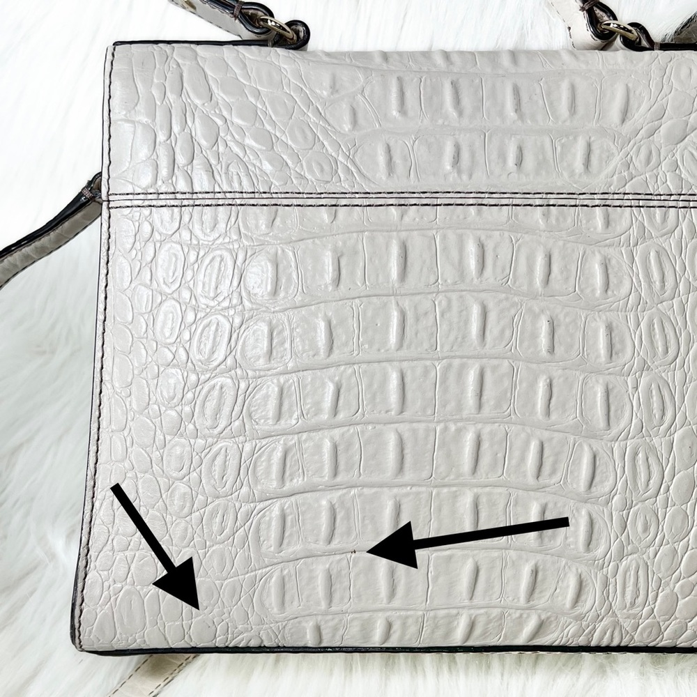 SOLD-Kate Spade Croc Leather Medium Satchel Handbag, Cream Ivory Beige - Picture 9 of 12